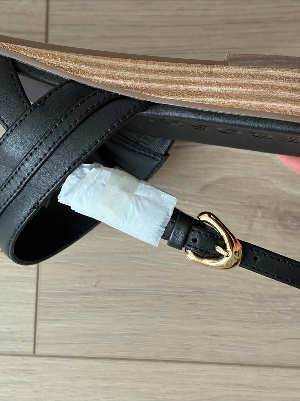 π NEW Aerosoles Size 11 Gemal Black Faux Leather Slingback Sandal Gold Hardware - Picture 11 of 15